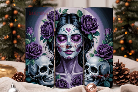 Purple Sugar Skull 20oz Tumbler Wrap Sublimation DesignSVG 