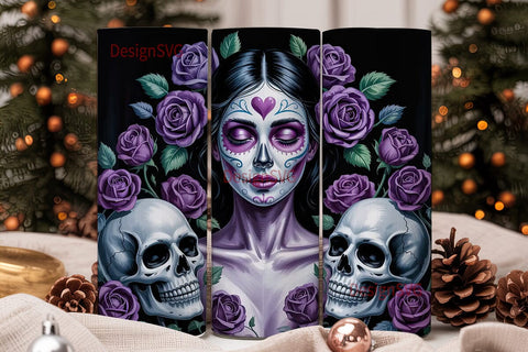Purple Sugar Skull 20oz Tumbler Wrap Sublimation DesignSVG 