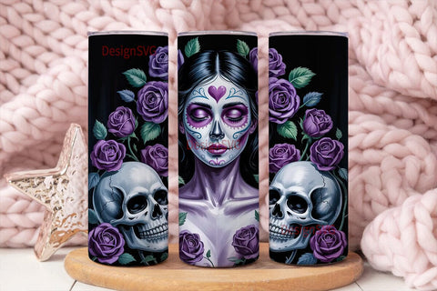 Purple Sugar Skull 20oz Tumbler Wrap Sublimation DesignSVG 