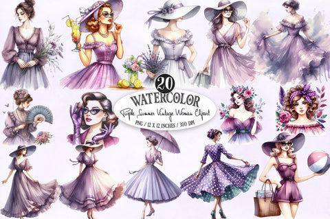Purple Summer Vintage Woman Clipart Sublimation SVGista 