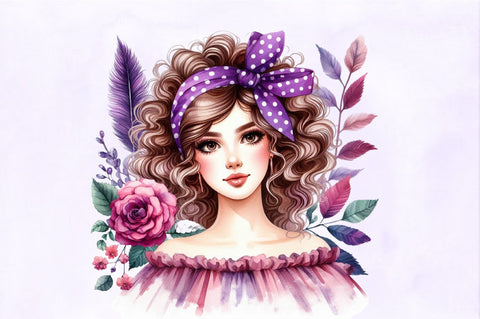 Purple Summer Vintage Woman Clipart Sublimation SVGista 