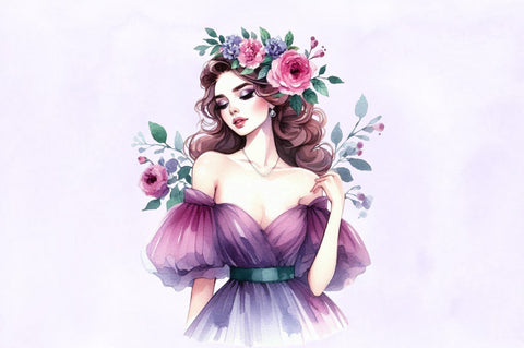 Purple Summer Vintage Woman Clipart Sublimation SVGista 