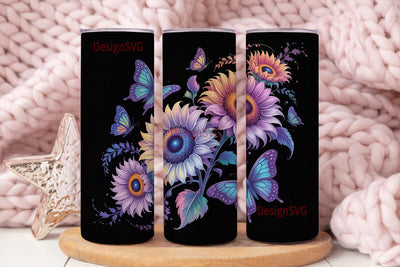 Purple Sunflower Butterfly 20oz Tumbler Sublimation DesignSVG 