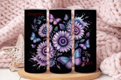 Purple Sunflower Butterfly 20oz Tumbler Sublimation DesignSVG 