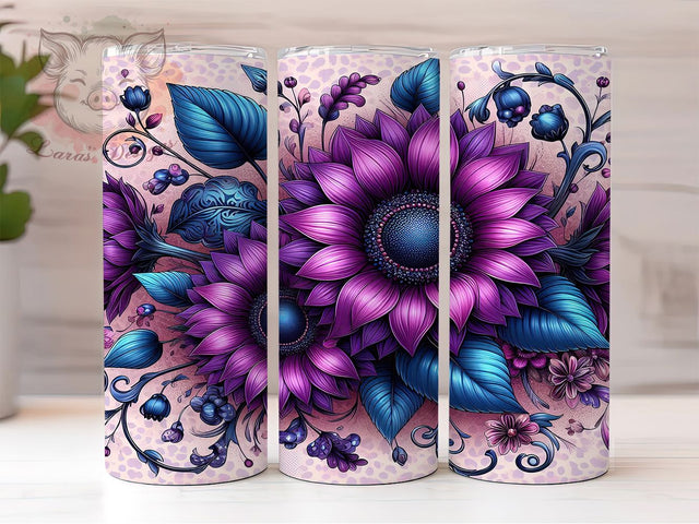 Purple Sunflower Floral 20oz Tumbler Wrap, 20oz Sublimation Tumbler, Boho Sunflower Design, Vibrant Flower Tumbler, Rustic Floral Tumbler, Aesthetic Sunflower Tumbler Sublimation Lara' s Designs 