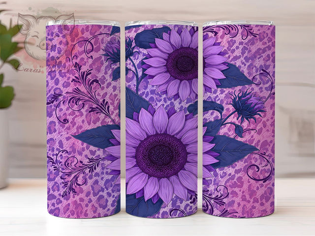 Purple Sunflower Floral 20oz Tumbler Wrap, 20oz Sublimation Tumbler, Boho Sunflower Design, Vibrant Flower Tumbler, Rustic Floral Tumbler, Aesthetic Sunflower Tumbler Sublimation Lara' s Designs 