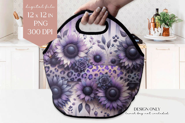 Purple Sunflower Lunch Bag PNG Sublimation Sublimation BijouBay 