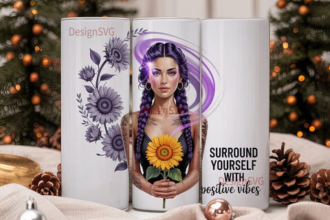 Purple Sunflower Vibes 20oz Tumbler Wrap Sublimation DesignSVG 