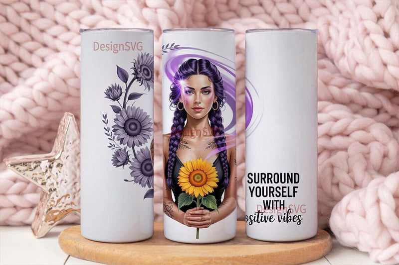 Purple Sunflower Vibes 20oz Tumbler Wrap Sublimation DesignSVG 
