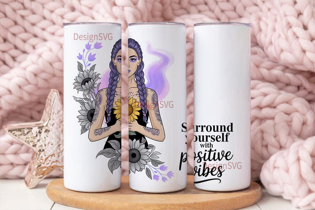 Purple Sunflower Vibes 20oz Tumbler Wrap Sublimation DesignSVG 