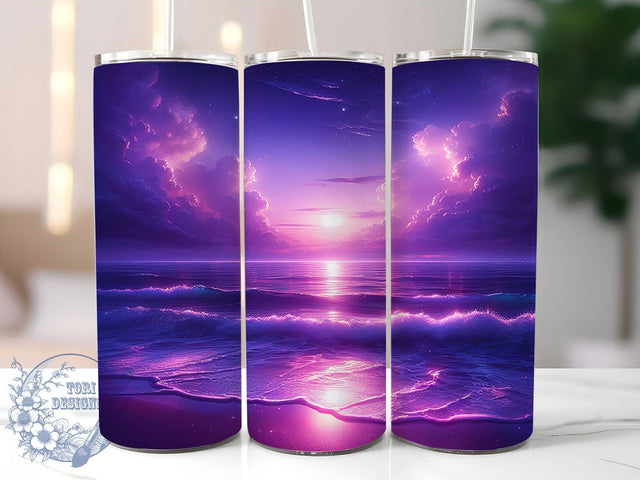Purple Sunset Beach Tumbler Wrap, Beach Wrap Design, 20oz Tumbler Sublimation, Tropical Twilight Sublimation, Ocean Horizon Tumbler, Vibrant Sunset Beach Wrap, Coastal Evening Glow Design Sublimation ToriDesigns 