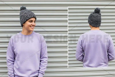 Purple sweatshirt with beanie mockup design Mock Up Photo Designangry 