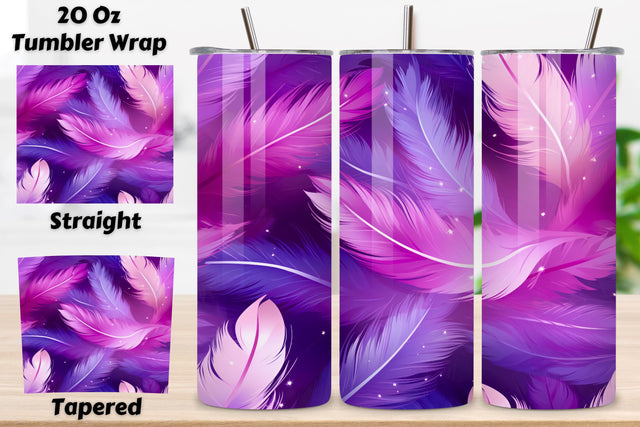Purple Teal Feathers Tumbler Wrap | seamless wrap png Sublimation FloridPrintables 