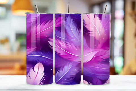 Purple Teal Feathers Tumbler Wrap | seamless wrap png Sublimation FloridPrintables 