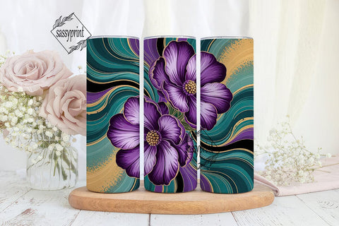 Purple Teal Floral 20oz Tumbler Wrap Sublimation sassyprint 