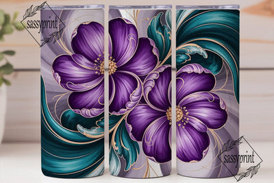 Purple Teal Floral 20oz Tumbler Wrap Sublimation sassyprint 