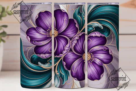 Purple Teal Floral 20oz Tumbler Wrap Sublimation sassyprint 