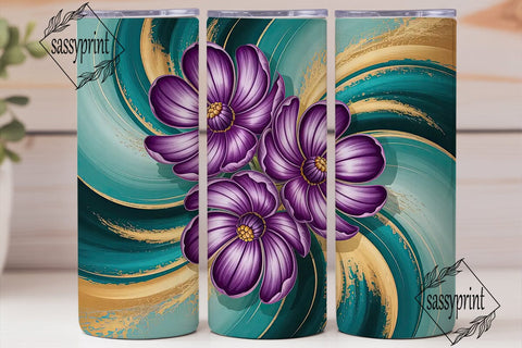 Purple Teal Floral 20oz Tumbler Wrap Sublimation sassyprint 