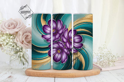 Purple Teal Floral 20oz Tumbler Wrap Sublimation sassyprint 