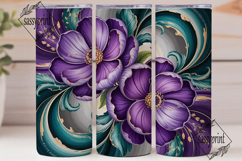 Purple Teal Floral 20oz Tumbler Wrap Sublimation sassyprint 