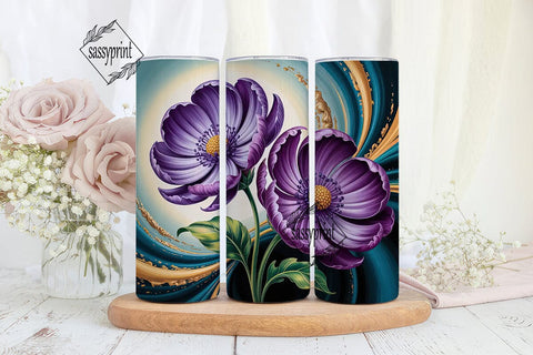Purple Teal Floral 20oz Tumbler Wrap Sublimation sassyprint 