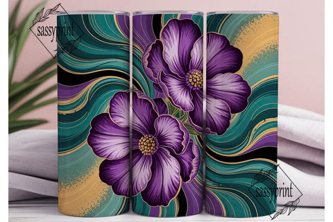 Purple Teal Floral 20oz Tumbler Wrap Sublimation sassyprint 
