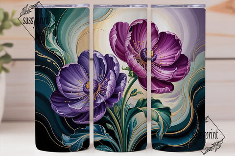 Purple Teal Floral 20oz Tumbler Wrap Sublimation sassyprint 