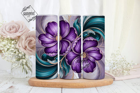 Purple Teal Floral 20oz Tumbler Wrap Sublimation sassyprint 
