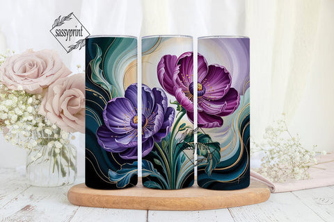 Purple Teal Floral 20oz Tumbler Wrap Sublimation sassyprint 