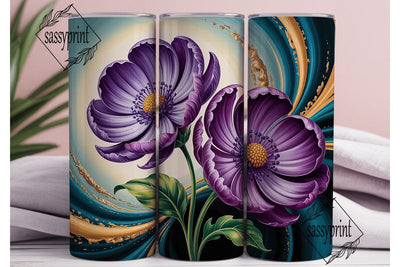 Purple Teal Floral 20oz Tumbler Wrap Sublimation sassyprint 