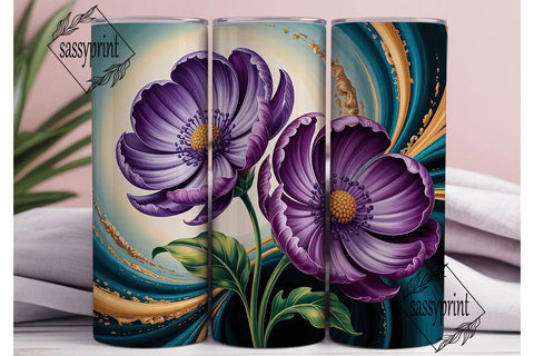 Purple Teal Floral 20oz Tumbler Wrap Sublimation sassyprint 