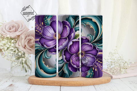 Purple Teal Floral 20oz Tumbler Wrap Sublimation sassyprint 