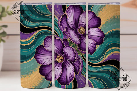 Purple Teal Floral 20oz Tumbler Wrap Sublimation sassyprint 