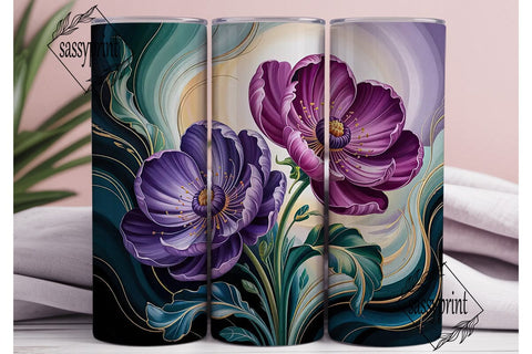 Purple Teal Floral 20oz Tumbler Wrap Sublimation sassyprint 
