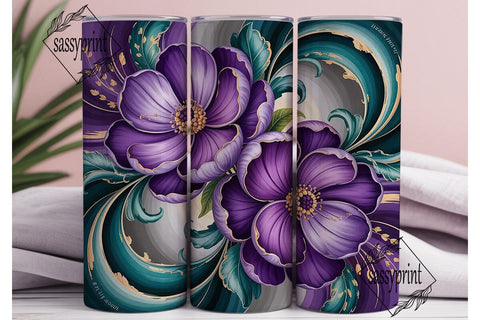 Purple Teal Floral 20oz Tumbler Wrap Sublimation sassyprint 
