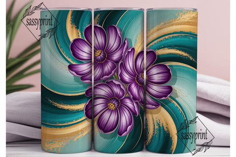 Purple Teal Floral 20oz Tumbler Wrap Sublimation sassyprint 