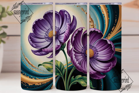 Purple Teal Floral 20oz Tumbler Wrap Sublimation sassyprint 