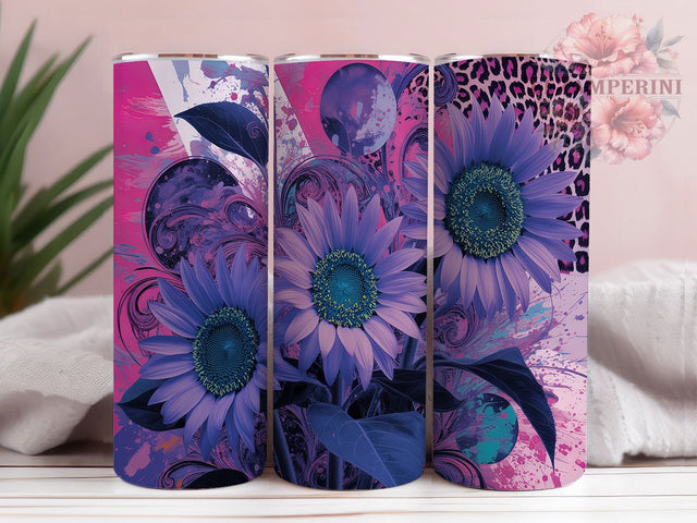 Purple Teal Sunflower Tumbler Wrap, Sunflower Tumbler PNG, 20oz Skinny Tumbler Design, Floral Sublimation Wrap, Teal Purple Flower Tumbler, Bright Sunflower Wrap Design Sublimation Li Zamperini 