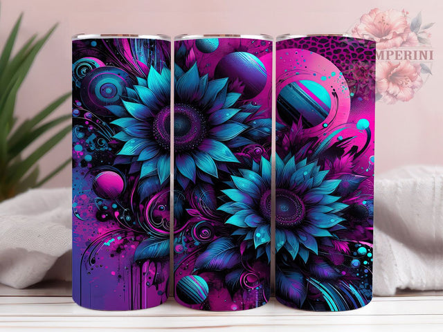 Purple Teal Sunflower Tumbler Wrap, Sunflower Tumbler PNG, 20oz Skinny Tumbler Design, Floral Sublimation Wrap, Teal Purple Flower Tumbler, Bright Sunflower Wrap Design Sublimation Li Zamperini 