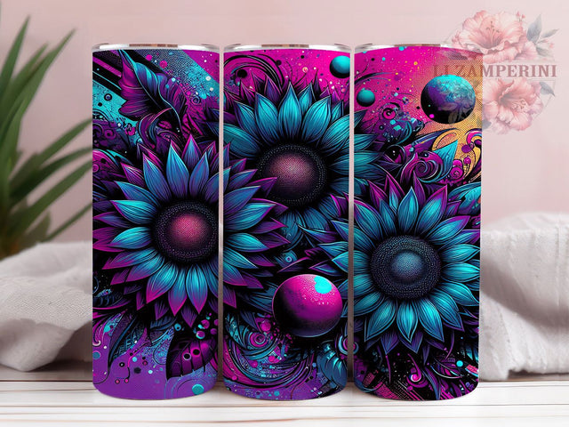 Purple Teal Sunflower Tumbler Wrap, Sunflower Tumbler PNG, 20oz Skinny Tumbler Design, Floral Sublimation Wrap, Teal Purple Flower Tumbler, Bright Sunflower Wrap Design Sublimation Li Zamperini 