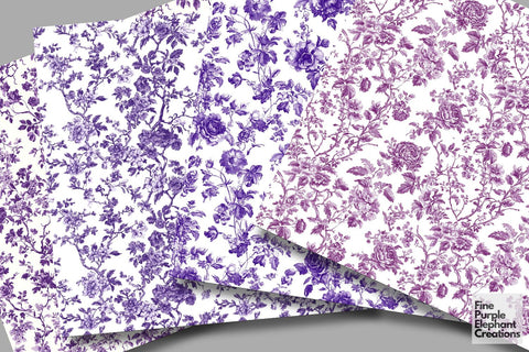 Purple Toile Elegance Digital Paper - Delicate Flower Garden Chinoiserie Digital Pattern Fine Purple Elephant Creations 