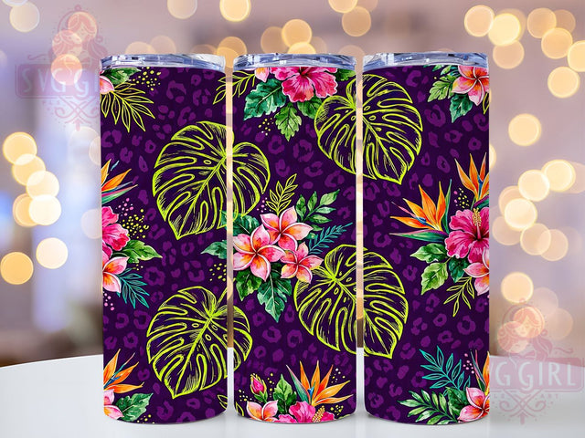 Purple Tropical Floral Pattern 20oz Tumbler, Purple Tropical, Floral Pattern, 20oz Tumbler Wrap, Sublimation Design, Exotic Flower, Summer Vibes, Digital Download Sublimation SvggirlplusArt 