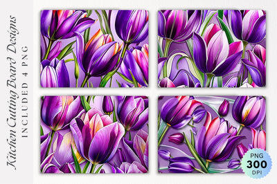 Purple Tulips Floral Glass Cutting Board PNG Design Sublimation Regulrcrative 