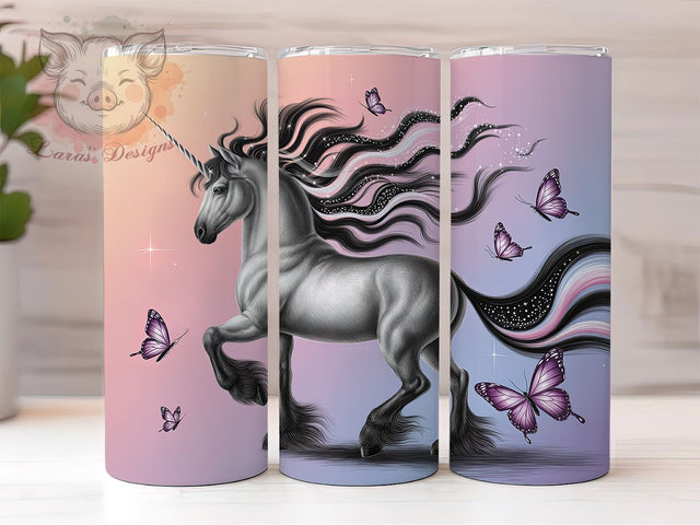 Purple Unicorn Butterfly Tumbler, Butterfly Fantasy, Pastel Sparkle, Glitter Wrap, Sublimation Art, 20oz Tumbler, Magical Design Sublimation Lara' s Designs 