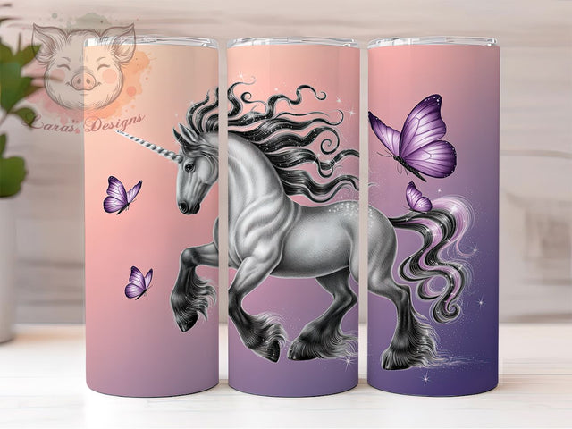Purple Unicorn Butterfly Tumbler, Butterfly Fantasy, Pastel Sparkle, Glitter Wrap, Sublimation Art, 20oz Tumbler, Magical Design Sublimation Lara' s Designs 