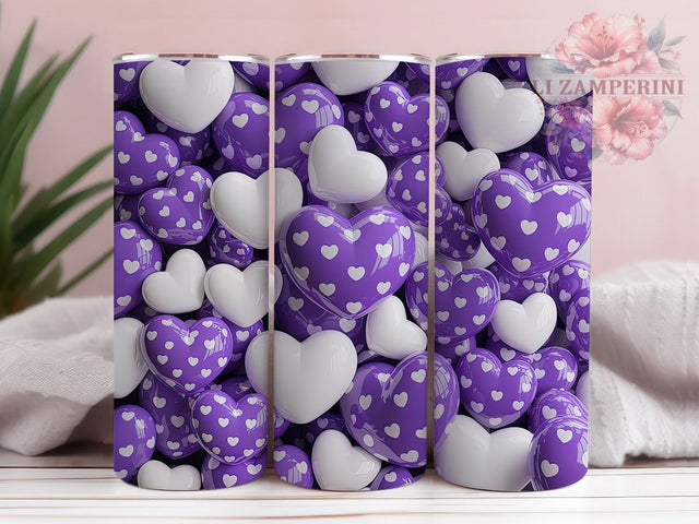 Purple Valentine Heart Tumbler, Valentine Theme, Romantic Pattern, Love Design, Elegant Style, Festive Wrap, 20Oz Tumbler, Sublimation Sublimation Li Zamperini 