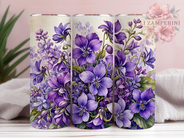 Purple Watercolor Blooms 20oz Tumbler, Bloom Motif, Watercolor Theme, Purple Accent, Artistic Design, Floral Flair, Sublimation Wrap, 20oz Tumbler Sublimation Li Zamperini 