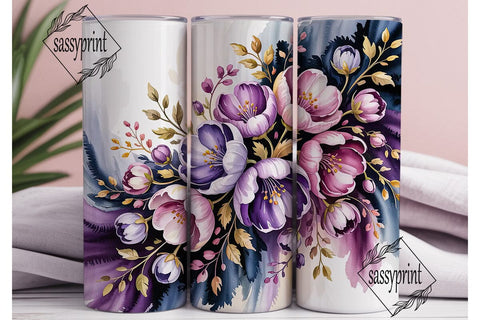 Purple Watercolor Floral 20oz Tumbler Sublimation sassyprint 