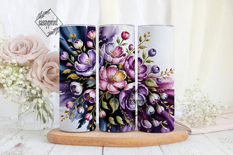 Purple Watercolor Floral 20oz Tumbler Sublimation sassyprint 