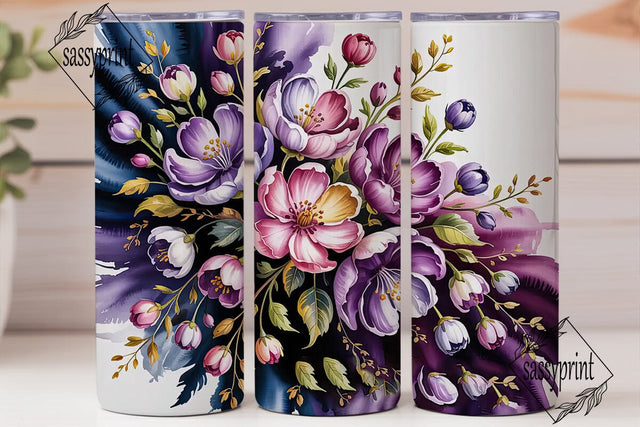 Purple Watercolor Floral 20oz Tumbler Sublimation sassyprint 
